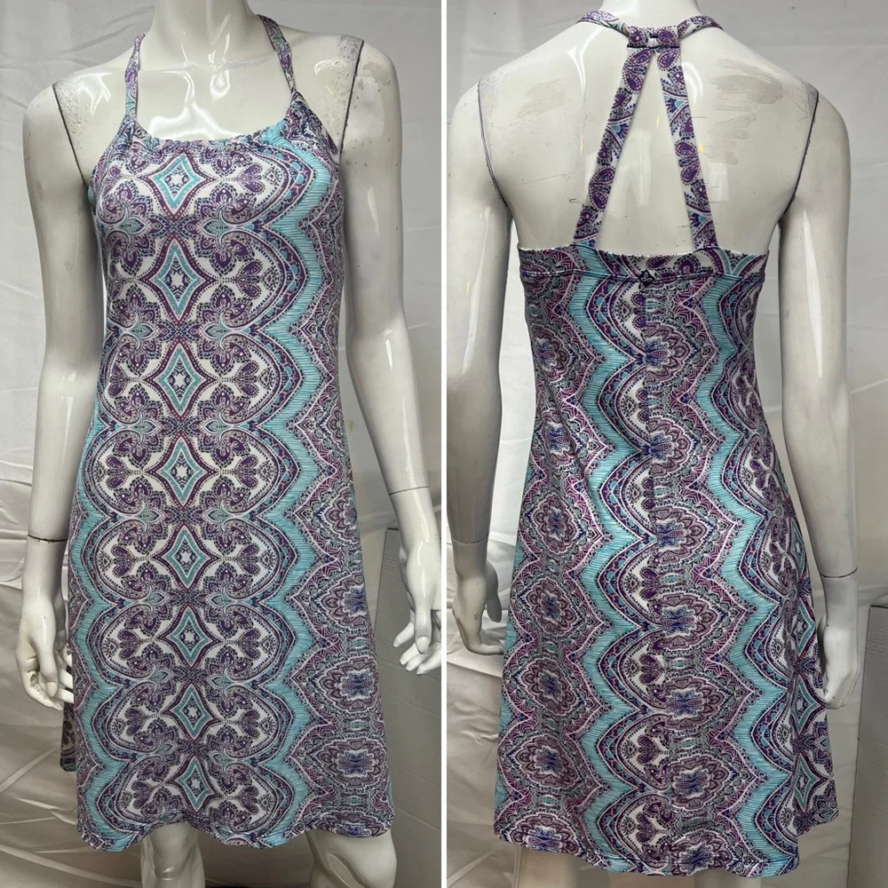 Prana Women's Small Purple Blue Racerback Halter Stretchy Quinn Shelf Bra Dress - Picture 2 of 5
